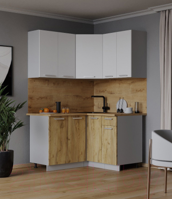 Кухонный гарнитур Интерлиния Мила Лайт 1.2x1.2 (белый платинум/дуб золотой/дуб бунратти)