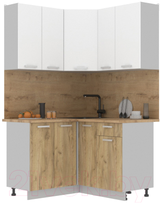 Кухонный гарнитур Интерлиния Мила Лайт 1.2x1.3 (белый платинум/дуб золотой/дуб бунратти) - фото