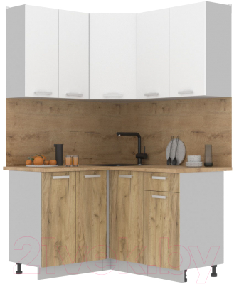 Кухонный гарнитур Интерлиния Мила Лайт 1.2x1.4 (белый платинум/дуб золотой/дуб бунратти) - фото