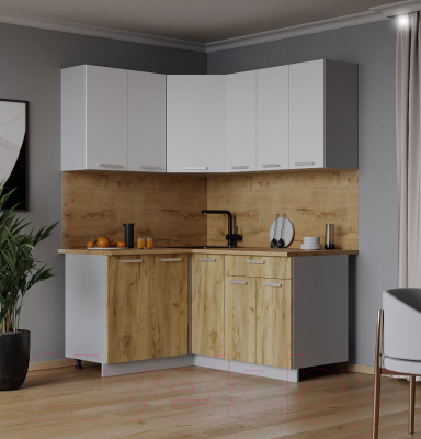 Кухонный гарнитур Интерлиния Мила Лайт 1.2x1.5 (белый платинум/дуб золотой/дуб бунратти)