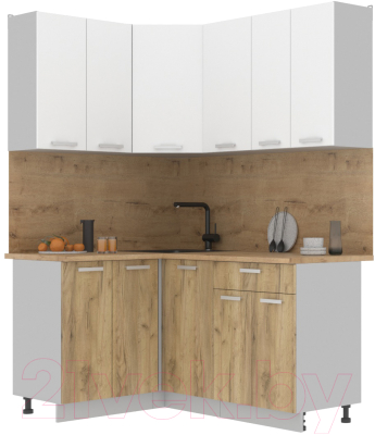 Кухонный гарнитур Интерлиния Мила Лайт 1.2x1.6 (белый платинум/дуб золотой/дуб бунратти) - фото