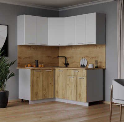 Кухонный гарнитур Интерлиния Мила Лайт 1.2x1.6 (белый платинум/дуб золотой/дуб бунратти)