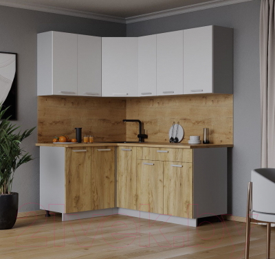 Кухонный гарнитур Интерлиния Мила Лайт 1.2x1.7 (белый платинум/дуб золотой/дуб бунратти)