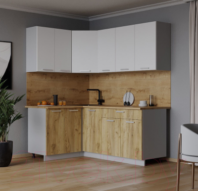 Кухонный гарнитур Интерлиния Мила Лайт 1.2x1.8 (белый платинум/дуб золотой/дуб бунратти)