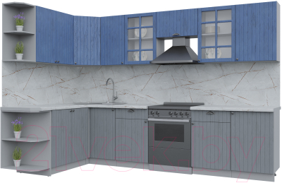 Кухонный гарнитур Интерлиния Берес 1.7x3.1 левая (дуб лазурный/дуб серый/серый каспий) - фото