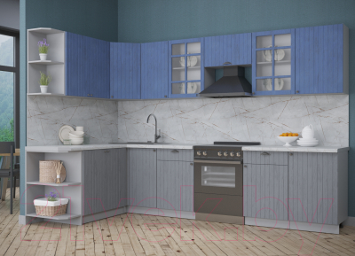 Кухонный гарнитур Интерлиния Берес 1.7x3.1 левая (дуб лазурный/дуб серый/серый каспий)