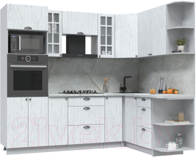 Кухонный гарнитур Интерлиния Берес 1.68x2.4 ВТ правая (дуб полярный/серый каспий) - фото