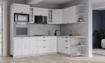 Кухонный гарнитур Интерлиния Берес 1.68x2.4 ВТ правая (дуб полярный/серый каспий)