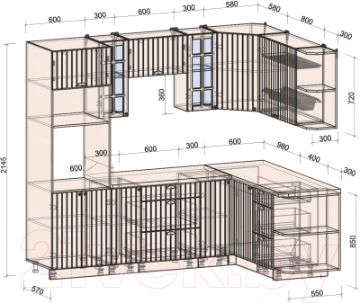 Кухонный гарнитур Интерлиния Берес 1.68x2.4 ВТ правая (дуб полярный/серый каспий)