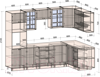 Кухонный гарнитур Интерлиния Берес 1.68x2.8 ВТ правая (дуб полярный/серый каспий)