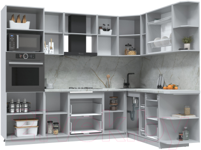 Кухонный гарнитур Интерлиния Берес 1.88x2.6 ВТ правая (дуб полярный/серый каспий)