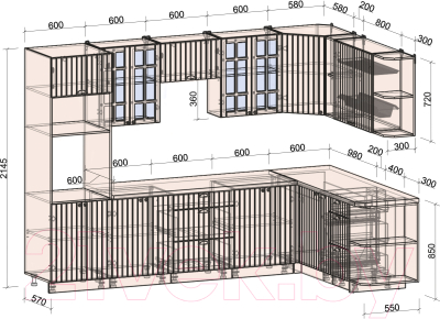 Готовая кухня Интерлиния Берес 1.88x3.0 правая