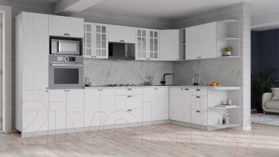 Кухонный гарнитур Интерлиния Берес 1.88x3.4 ВТ правая (дуб полярный/серый каспий)