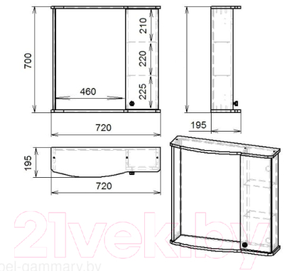 Шкаф с зеркалом для ванной Гамма 08м (белый, левый)
