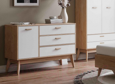 Тумба Мебельград Калгари 1200 119.5x45x82 (дуб натуральный светлый/белый матовый)