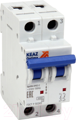 Выключатель автоматический КЭАЗ 2P C 6А 6кА OptiDin BM63-2C6-УХЛ3 / 260611 - фото