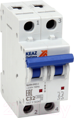 Выключатель автоматический КЭАЗ 2P C 2А 6кА OptiDin BM63-2C2-УХЛ3 / 260603 - фото