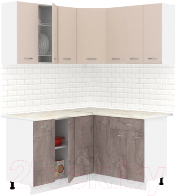 Кухонный гарнитур Кортекс-мебель Корнелия Лира 1.5x1.4 (капучино/оникс/королевский опал) - фото