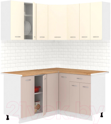 Кухонный гарнитур Кортекс-мебель Корнелия Лира 1.5x1.4 (крем/капучино/дуб бунратти) - фото