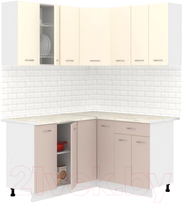 Кухонный гарнитур Кортекс-мебель Корнелия Лира 1.5x1.4 (крем/капучино/королевский опал) - фото