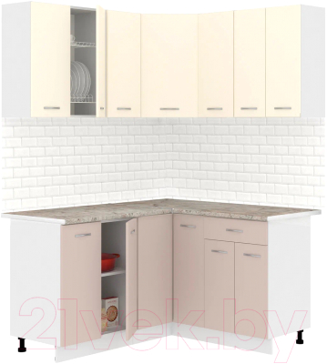 Кухонный гарнитур Кортекс-мебель Корнелия Лира 1.5x1.4 (крем/капучино/марсель) - фото