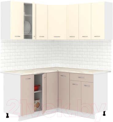 Кухонный гарнитур Кортекс-мебель Корнелия Лира 1.5x1.5 (крем/капучино/королевский опал) - фото