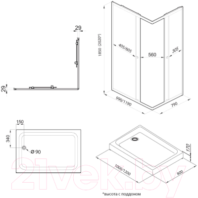 Душевой уголок Triton Вента-Блэк 100x80 (без поддона)