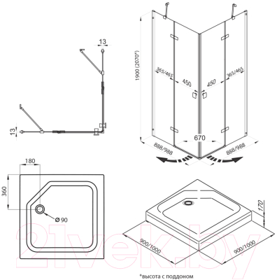 Душевой уголок Triton Дельта-Хром 90x90 (с поддоном)