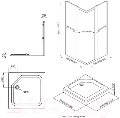 Душевой уголок Triton Вента-Блэк 100x100 (с поддоном)