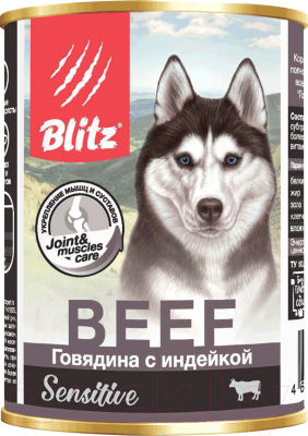 Влажный корм для собак Blitz Pets Говядина с индейкой / 4058 - фото
