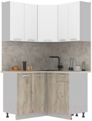 Кухонный гарнитур Интерлиния Мила Лайт 1.2x1.2 (белый платинум/дуб серый/малага) - фото