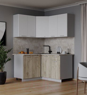 Кухонный гарнитур Интерлиния Мила Лайт 1.2x1.4 (белый платинум/дуб серый/малага)