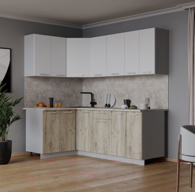 Кухонный гарнитур Интерлиния Мила Лайт 1.2x2.0 (белый платинум/дуб серый/малага)