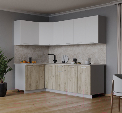 Кухонный гарнитур Интерлиния Мила Лайт 1.2x2.2 (белый платинум/дуб серый/малага)