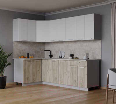 Кухонный гарнитур Интерлиния Мила Лайт 1.2x2.3 (белый платинум/дуб серый/малага)