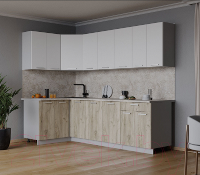 Кухонный гарнитур Интерлиния Мила Лайт 1.2x2.4 (белый платинум/дуб серый/малага)