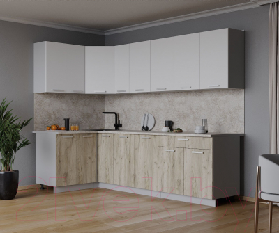 Кухонный гарнитур Интерлиния Мила Лайт 1.2x2.5 (белый платинум/дуб серый/малага)