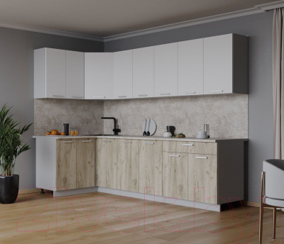 Кухонный гарнитур Интерлиния Мила Лайт 1.2x2.6 (белый платинум/дуб серый/малага)