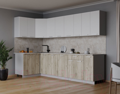 Кухонный гарнитур Интерлиния Мила Лайт 1.2x2.7 (белый платинум/дуб серый/малага)