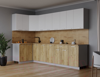 Кухонный гарнитур Интерлиния Мила Лайт 1.2x2.8 (белый платинум/дуб золотой/дуб бунратти)