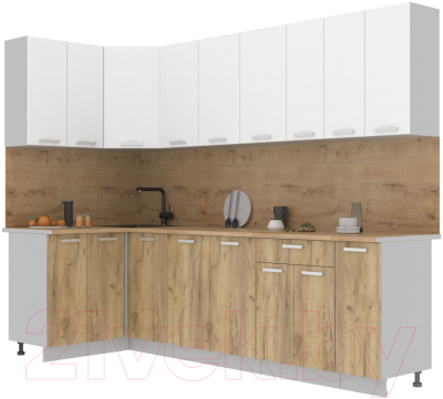 Кухонный гарнитур Интерлиния Мила Лайт 1.2x2.7 (белый платинум/дуб золотой/дуб бунратти) - фото