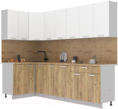 Кухонный гарнитур Интерлиния Мила Лайт 1.2x2.6 (белый платинум/дуб золотой/дуб бунратти) - фото