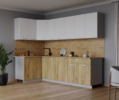 Кухонный гарнитур Интерлиния Мила Лайт 1.2x2.5 (белый платинум/дуб золотой/дуб бунратти)