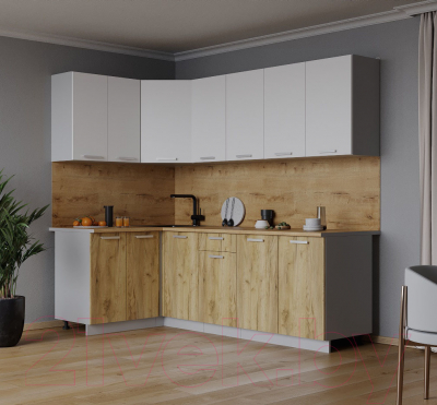 Кухонный гарнитур Интерлиния Мила Лайт 1.2x2.2 (белый платинум/дуб золотой/дуб бунратти)