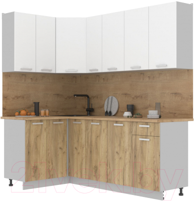 Кухонный гарнитур Интерлиния Мила Лайт 1.2x2.1 (белый платинум/дуб золотой/дуб бунратти) - фото