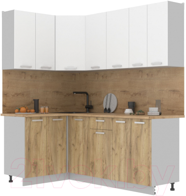 Кухонный гарнитур Интерлиния Мила Лайт 1.2x2.0 (белый платинум/дуб золотой/дуб бунратти) - фото