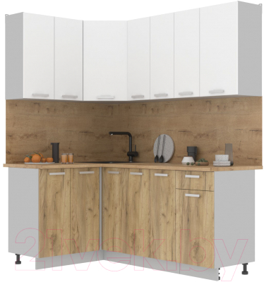 Кухонный гарнитур Интерлиния Мила Лайт 1.2x1.9 (белый платинум/дуб золотой/дуб бунратти) - фото