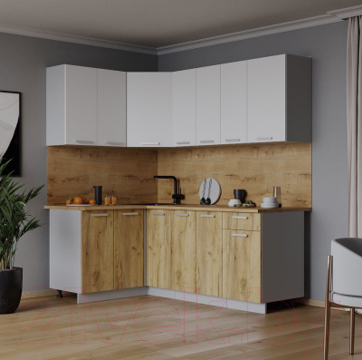 Кухонный гарнитур Интерлиния Мила Лайт 1.2x1.9 (белый платинум/дуб золотой/дуб бунратти)