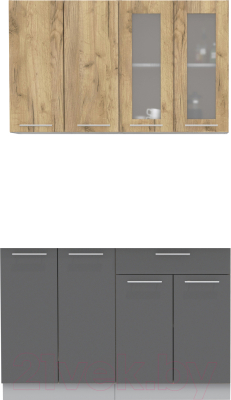 Кухонный гарнитур Интерлиния Мила 12 без столешницы (дуб золотой/антрацит) - фото