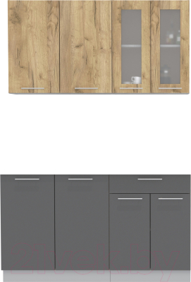 Кухонный гарнитур Интерлиния Мила 14 без столешницы (дуб золотой/антрацит) - фото